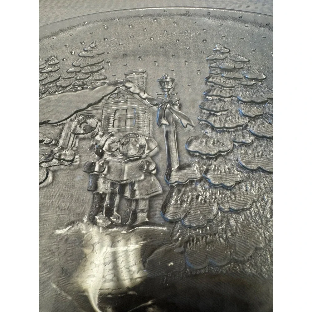Vintage Libbey Holiday Scene Winter Village Glass Serving Platter 12.5